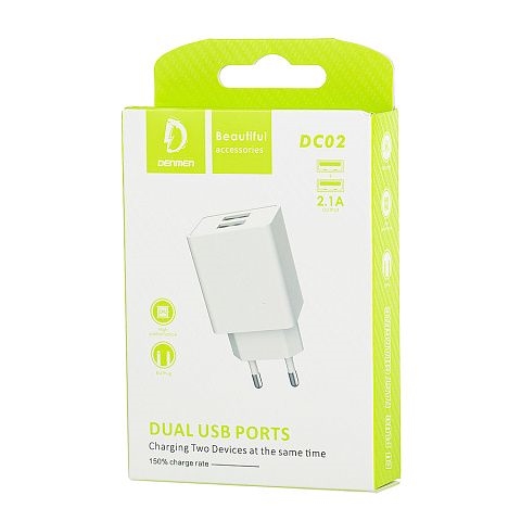 (1030533) СЗУ Denmen DC02 DUAL USB 2.1A белое DM24004 - фото 40582