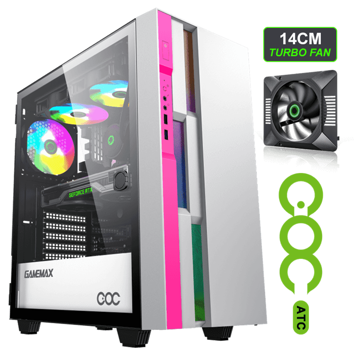 (1034344) Корпус GameMax Brufen C3 WP без БП, MidiT, ATX, Бело-розовый, Зак. стекл., USB 3.0, 120+140мм вент. Brufen C3 WP - фото 45184