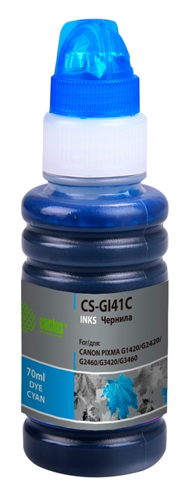(1038010) Чернила Cactus CS-GI41C GI-41 C голубой 70мл для Canon PIXMA G1420/G2420/G2460/G3420/G3460 CS-GI41C - фото 47742