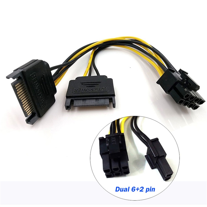 (1039172) ORIENT C588, Переходник питания для PCI-Ex видеокарт 2 x SATA 15pin (M) -> 8pin (6pin+2pin) C588 - фото 48969