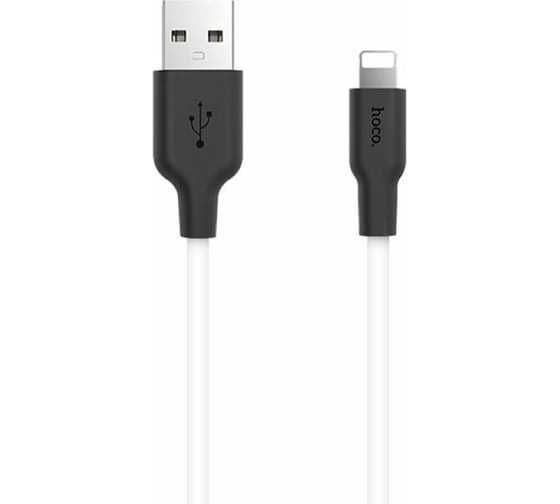 (1040087) Кабель USB2.0 Hoco AM/Lightning, 2.4А, силиконовая оплетка, X21, 1м, бело-черный, коробка 6957531071365 - фото 49783