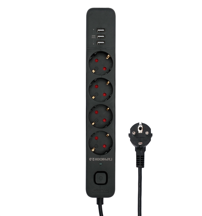 (1040166) Сетевой фильтр Гарнизон 2.0 Мультипорт 4р, 10А, 3xUSB, 2м, ур.защиты 2+, черный, пакет EPS-4-U3-B-2 - фото 49912