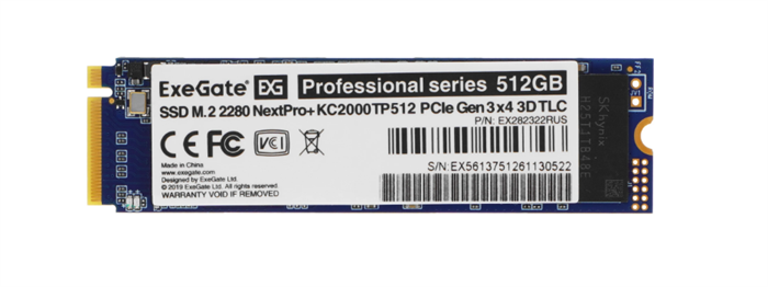 (1040375) Накопитель SSD M.2 2280 512GB ExeGate NextPro+ KC2000TP512 (PCIe Gen3x4, NVMe, 22x80mm, 3D TLC) EX282322RUS - фото 50640