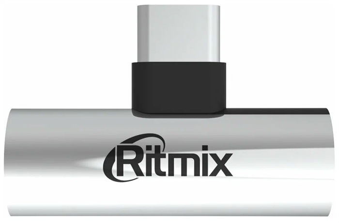 (1041711) Шнуры соединительные RITMIX RCC-034 Silver адаптер для зарядки/прослушивания музыки, type c male- type c usb - aux female, Для подключения наушников с Jack 3.5 мм к мобильным телефонам с USB-C разъемам. RITMIX RCC-034 Silver - фото 50849