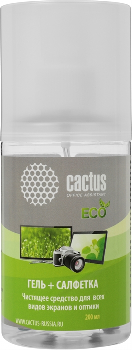 (1042135) Чистящий набор (салфетка + гель) Cactus CS-S3004E для экранов и оптики 1шт 18x18см 200мл CS-S3004E - фото 51589