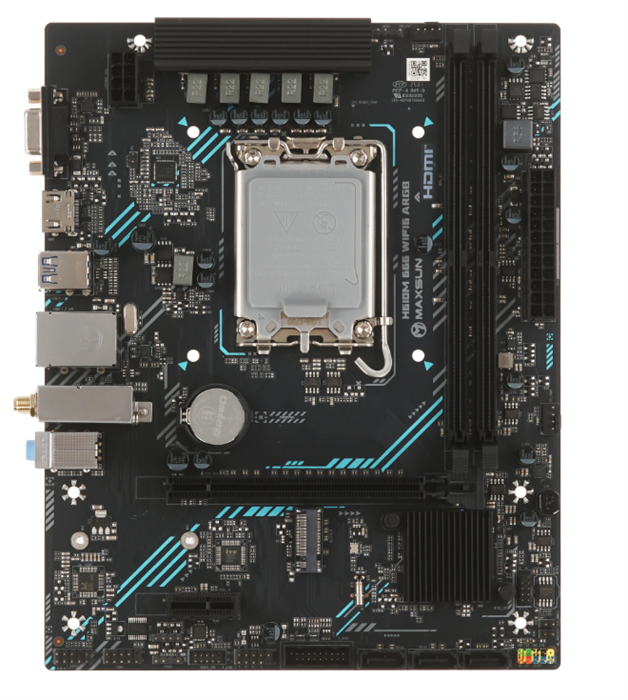 (1042864) MAXSUN MS-H610M 666 WIFI6 ARGB (Socket 1700, mATX, 2*DDR4, VGA/HDMI, 4*SATA3, 1*M.2, 1*PCIEx16/1*PCIEx1, 2*USB2.0, 2*USB 3.2 Gen1, LAN 1*1G, Bluetooth,  Wi-Fi 802.11ax, RTL) MS-H610M 666 WIFI6 ARGB - фото 51923