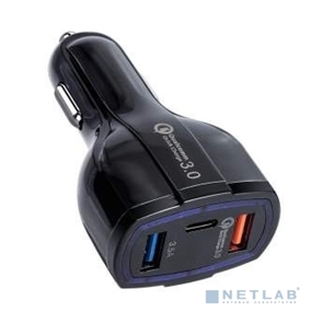 (1041377) ORIENT QC-12V3B Автомобильное зарядное устройство с функцией быстрой зарядки, поддержка Quick Charge 3.0, 2xUSB-A + 1xUSB Type-C: QC выход - 5В,3.0A/ 9В,1.67А/ 12В,1.25А; 2,3 выходы - 5В,3.5А, цв QC-12V3B