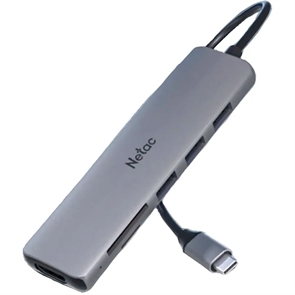 (1042038) Концентратор, Netac USB Hub WF14, 6in1 Type-C to 3xUSB3.0 + 1xHDMI( 4k/30Hz) + microSD + SD.(NT08WF14-30GR) NT08WF14-30GR