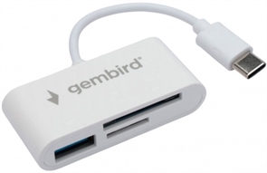 1042458 Картридер Type-C (OTG) Gembird 3в1: SD, TF (MicroSD), USB2.0, кабель 10см, черный FD2-MSD-2B