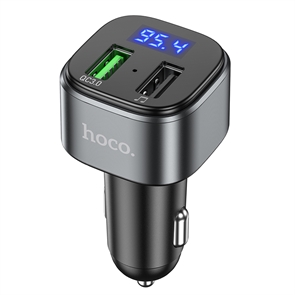 1042400 Автомобильное зарядное устройство с дисплеем Hoco 18Вт, QC3.0, 2хUSB, с FM-трансмит., E67,черн 6931474762122