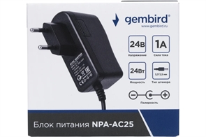 1040181 Блок питания Gembird 24В/1А, 24Вт, 1 штекер 5.5х2.5мм, черный NPA-AC25
