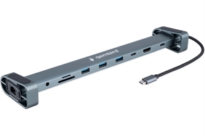 1042447 Док-станция Type-C Gembird 10в1: 3xUSB3.1, PD87W, Jack3.5, SD/TF, HDMI, RJ45, Type-C, кабель14см UHB-D5