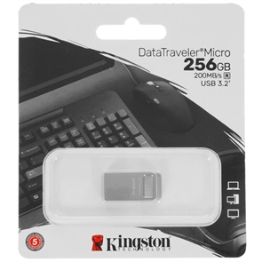 (1042542) Флеш Диск Kingston 256Gb DataTraveler Micro <DTMC3G2/256GB>, (USB 3.2, 200 МБ/с при чтении) DTMC3G2/256GB