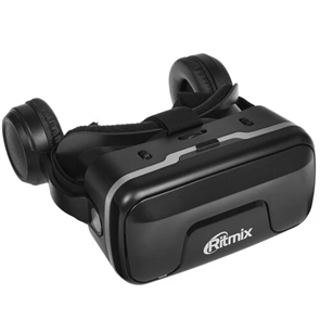 (1042628) Очки виртуальной реальности RITMIX RVR-400 со съемной крышкой для AR приложений и встроенными наушниками, подходит для любых смартфонов с диагональю экрана от 4,5 до 7 дюймов. Материал очков ABS-пластик, оголовное крепление - тканевая резин RITMIX RVR-400